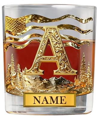 KKIIOEXX Personalized Alphabet Initial Whiskey Glass,Custom Engraved Bourbon Glass with Name,Old Fashioned Scotch Glasses,Birthday Xmas Gift for Men Dad Grandpa Bourbon Lovers