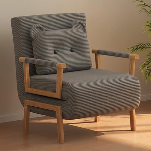 Modern Kompakt Sängsoffa med Justerbar Rygg och Kudde Vikbar Enkel Bäddsoffa Maximal Kapacitet 300 kg Fåtölj för Vardagsrummets Kontor Sovrum(Gray,26.77in/68cm)
