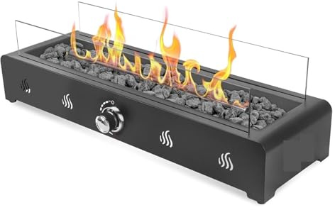 Brasero Exterior Jardin Mesa for hoguera de 28 pulgadas, propano con entrada aire inferior, protector contra el viento vidrio y for fuego al libre