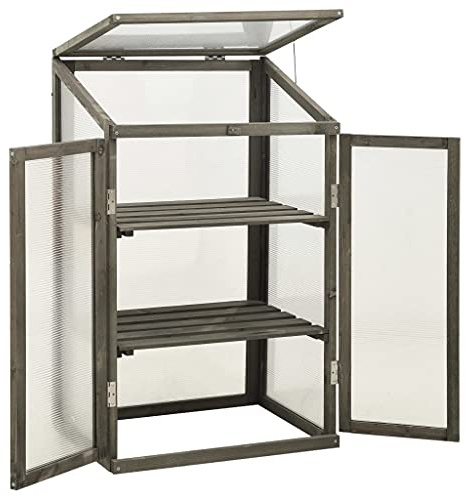 Serra in Legno, Design Spazioso con Struttura in Abete e PC, Struttura Stabile, Ampio Spazio Sugli Scaffali per le Piante, Coperchio Incernierato per un Facile Accesso, (Grigio)