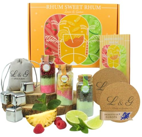 L&G - Coffret Rhum Arrangé “RhumSweetRhum” | Kit Fabrication Maison avec Épices Naturelles | 3 Fioles Saveurs Exotiques + Glaçons + Dessous de Verre | Idée Cadeau Noël ou Secret Santa