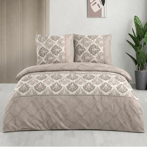 ZIRVEHOME Bettwäsche 200x200 cm 3-teilig Braun Bettbezug 200x200cm klassisches Ornament Design in Braun, Beige und Cremetönen 200x 200 cm Baumwoll-Bettwäsche-Set 200 x 200 cm. RomanaP1