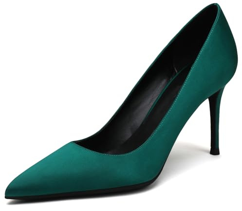 Damskor satinpumps spetssko pianoklack 8 cm gummisula slip-skor business kontor brud gästskor kvällsfest bröllop flerfärgad, Grön, 37 EU