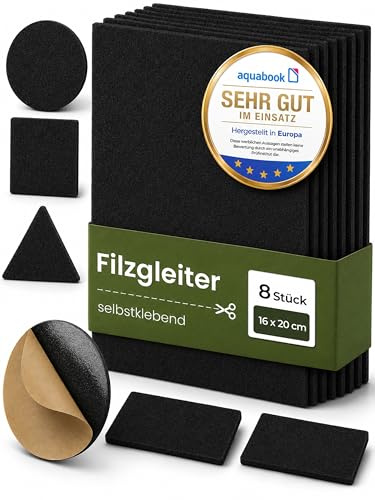 Filzgleiter Selbstklebend zum Zuschneiden Schwarz, 8 STK 16 x 20 cm, Filzgleiter für Stühle, Filz Selbstklebend, Möbelgleiter aus Nadelfilz, Stuhlgleiter Klebefilz, Möbel Filzplatten - Made in Europe