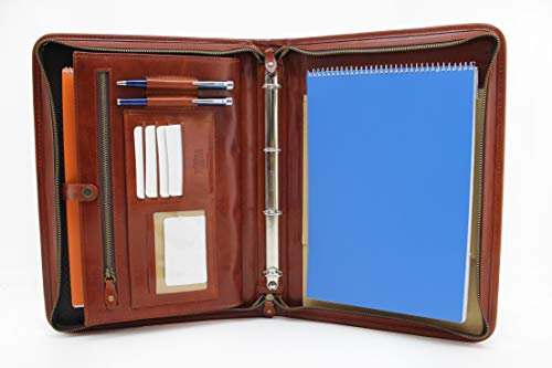 Leder Organizer, Leder Dokumentenmappe, Leder Portfolio, Dokumentenhalter, Tablet-Tasche, Ledermappe, Dokumententasche, 4 Ringbuch (Cognac)