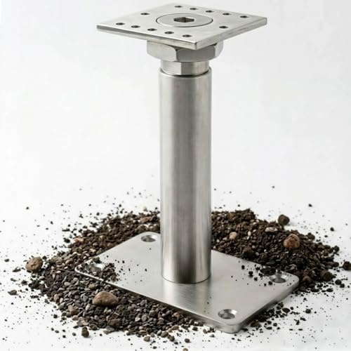Pfostenträger höhenverstellbar 190-290mm von Tergato | BASE Plus HV | Justierbar ohne Pfosten-Drehen | Schwerlast feuerverzinkt