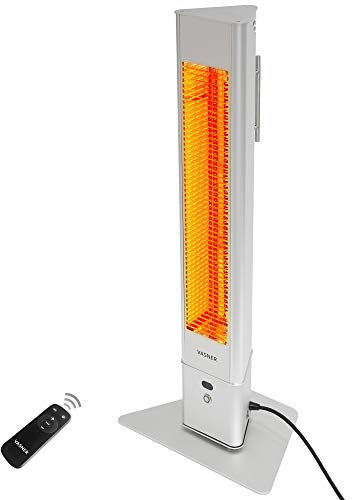 VASNER HeatTower – Infrarot Heizstrahler Terrasse 2500 Watt 4 Heizstufen Standheizstrahler elektrisch mit Fernbedienung IP65 Schutz für Garten Terrasse & Balkon (Silber)