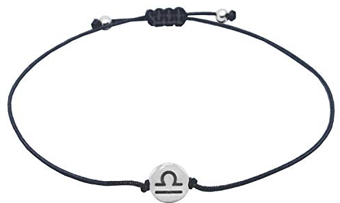 Selfmade Jewelry Armband Damen Silber Sternzeichen Größenverstellbares Makramee Armkettchen Handmade Inkl. Geschenk-Verpackung (Waage)