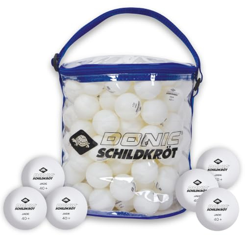 Donic-Schildkröt Balles de Tennis de Table Jade, Qualité Poly 40+, 144 Pièces dans Un Sac de Transport, Blanc, 608501