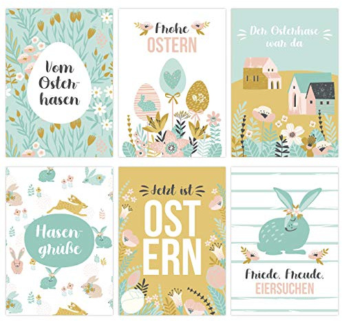 Papierdrachen 12 biglietti di Pasqua da collezionare e spedire – Set di cartoline decorate con amore primavera turchese – Set di 12 biglietti di auguri