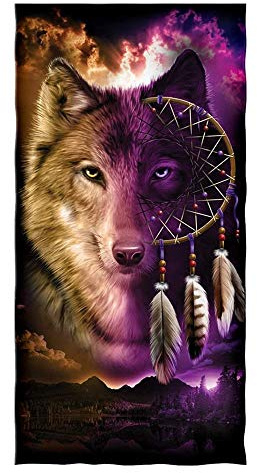 Große Strandtücher XXL Badetuch Schnell Trocknend Wasseraufnahme Extra Microfiber ,3D Wolf Mond Traumfänger Motiv Handtuch Kinder Jugend Herren Erwachsene Kuscheldecke (lila braun,150 x 200 cm)