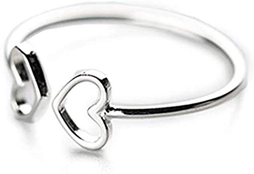 Anello Aperto a Doppio Cuore Per Donne Adolescenti Ragazze Bambine In Argento Sterling S925 Delicato Regolabile Dichiarazione Di Fidanzamento Sottile Minimalista, Gioielli Regalo Per Figlia Compleanno
