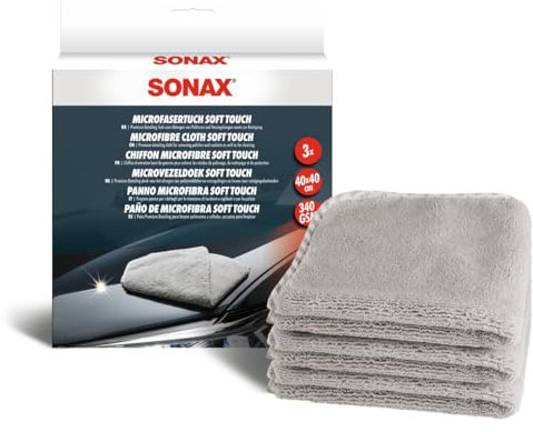 SONAX Panni in microfibra Soft-Touch (3 pezzi) rimuove lucidanti e sigillanti + pulizia di tessuti, sedili e tappeti nell'abitacolo | Art. 04510000