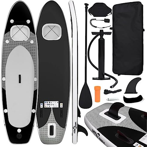 vidaXL SUP Board Set Aufblasbar für 1 Erwachsener Stand Up Paddle Surfboard Surfbrett Paddling Funboard Paddelboard Wellenreiter Schwarz 360x81x10cm
