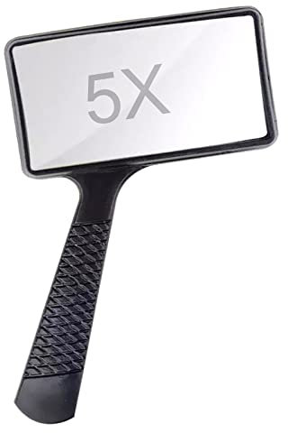 5X Handheld Rectangle Magnifying Glass for Reading, Scratch Resistant Glass Lens, Magnification Magnifier Lens for Senior, Low Vision, Books, Map, Reading Hobbies, Repair, Jewelry Observation