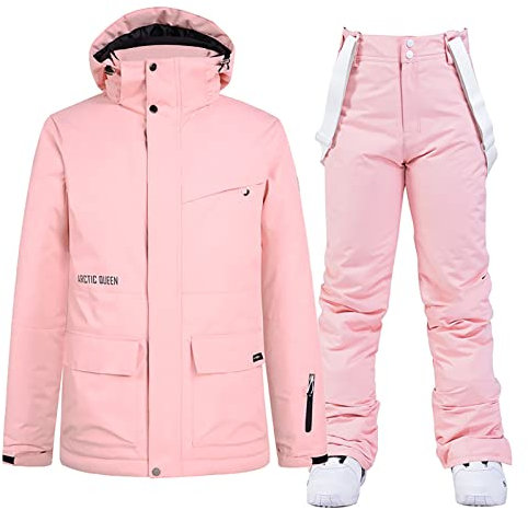 LEIDIMUS Damen Skianzüge, Skijacke Und Skihose, Warm, Wasserdicht, Winddicht, Atmungsaktiv, Kälteschutz, Zwei-Teilig,Rosa,XL