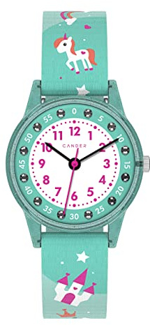 Cander Berlin MNA 4030 J Kinderarmbanduhr 3 ATM wasserdicht Armbanduhr Jungen Mädchen Lernuhr analog Glitzer Einhorn
