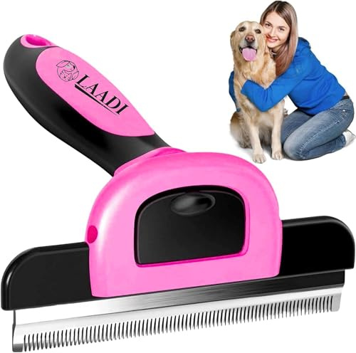 Laadi Deshedding Tool for Dogs and Cats - Reduces Shedding by Up to 95% in Less Than 10 Minutes—best Choice for Grooming and Deshedding Your Lovely Pets. Dog Cat Horse Rabbit Brush. (PINK)