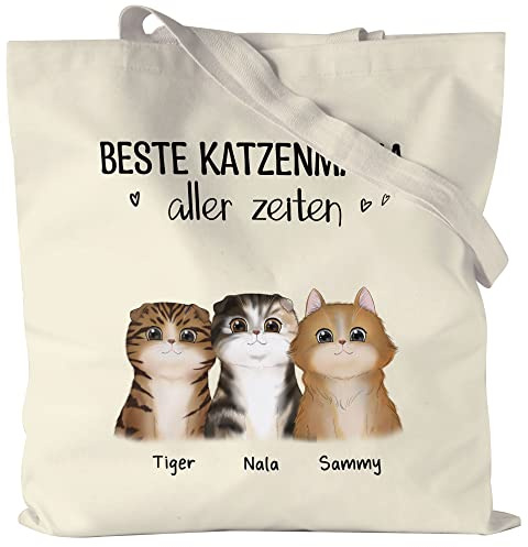 Kiddle-Design Katzenbesitzer Jutebeutel Personalisiert Geschenk für Katzenmama Katzenliebhaber Katzenhalter Frau Cat Mom Katzenfreund Haustier 2 Katzen