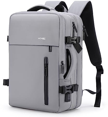 HOMIEE Handgepäck Reiserucksack, Supergroß Laptop Rucksack Erweiterbar Diebstahlsicher Wasserabweisend Daypack Flug Genehmigt Backpack Kabinenrucksack Bordgepäck Rucksack (Hellgrau, 40L)