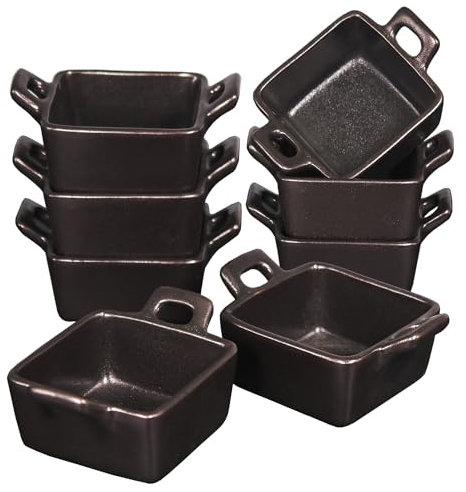 Creativity Home Creme Brulee - Cuencos cuadrados de cerámica de ramequines – Mini tazas de natillas de 2 onzas, cuencos seguros para horno, platos de soufflé para hornear, cacerola individual, salsa,