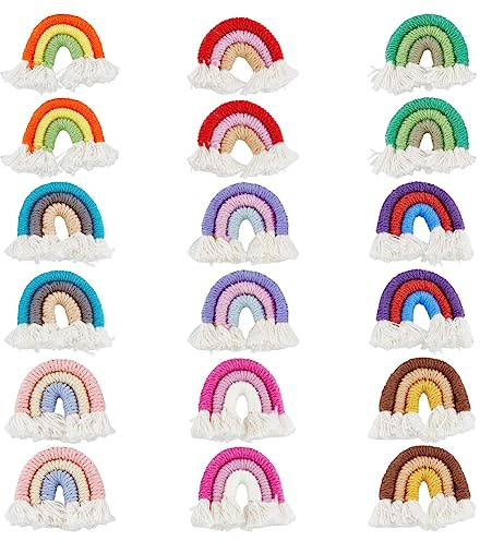 DICOSMETIC Mutil Farben Kleine Makramee Regenbogen Anhänger Regenbogenquaste Charm Bunte Boho Regenbogen Anhänger Handgemachter Webornament Polycotton Charm Zum Herstellen von Schlüsselanhängern