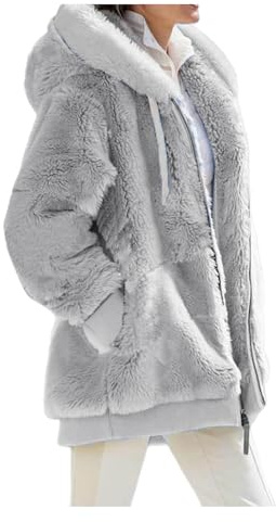 LANSKIRT Femme Veste Polaire Manteau Hooded Sweatshirt Chic Hiver Doublé Polaire Grande Taille Pas Cher Sports et Loisirs (GY2, XXXL)