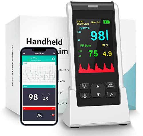 HOLFENRY Oxymètre de pouls rechargeable pour doigt - Avec application pour SpO2 - Suivi de la fréquence cardiaque - À la maison, en voyage ou en voyage d'affaires
