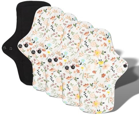 5 Compresas Menstruales Lavables y Transpirables, Protectores Sanitarios, Compresas Menstruales Reutilizables para Mujeres, Almohadillas de Tela de bambú Lavables, Servilletas (M)