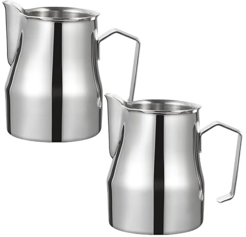 YCKEGEW Caraffa per caffè 350ml 500ml 750ml in Acciaio Inox per Schiumare Il Latte Brocca di Latte,2 Pezzi Lattiera Cappuccino,per Le Macchine da caffè Espresso (Color : Silver, Size : 500ml/17oz)