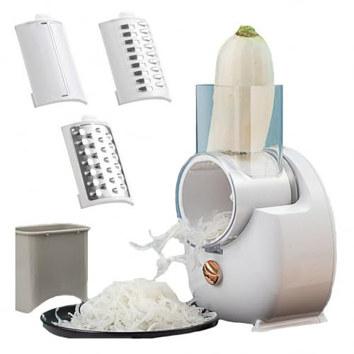 AXTMR Cortador de verduras de tambor eléctrico, trituradora de verduras rotativa doméstica, rallador de queso manual de patatas y zanahorias,White,17 * 29cm