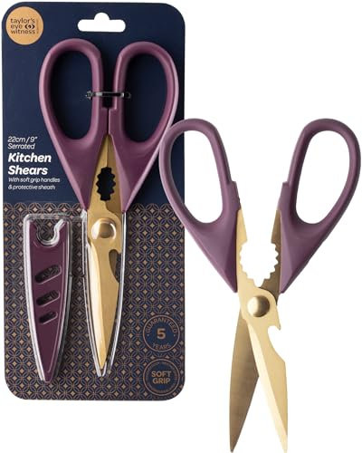 Forbici da cucina resistenti, grandi, forti, impugnatura morbida, lavabili in lavastoviglie, multiuso, forbici da cucina multiuso, forbici da cucina per alimenti, apribottiglie e guaina di sicurezza.