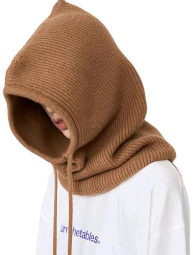 MAKFORT Mütze Damen Winter Strickmützen Warme Kapuzen Schal für Frauen Sturmhauben Beanie 2 in 1 Wintermützen Balaclava Winddichte Mütze