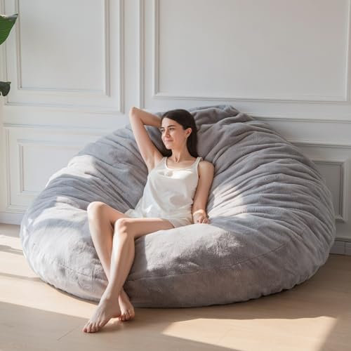 MAXYOYO Pouf poire – Convertible se replie de fauteuil poire au lit – Grand canapé avec housse en peluche et rembourrage moelleux inclus pour adulte, invité (gris, 150 x 150 cm)