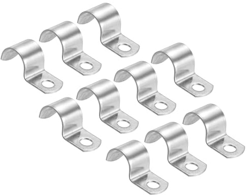 PATIKIL 0.71 inch/18mm Rigid Pipe Strap Clamp, 10 Pcs 304 Stainless Steel Two Hole U-Shape Tube Clip Pipe Fasten Holder for Pipe Fixing