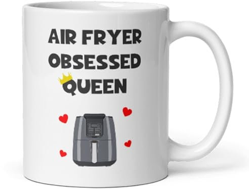 Confidently Quirky - Air Fryer Queen White Mug, Funny Air Fryer Mug For Her, Birthday Air Fryer Gift, Wife Air Fryer Cup