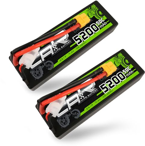 OVONIC 2S Lipo Akku 5200mAh 7.4V 50C Hardcase Lipo Akku mit XT60 Stecker für 1/8 or 1/10 RC Car Trucks RC Flugzeug RC Hubschrauber RC Auto RC Boot(2PCS)