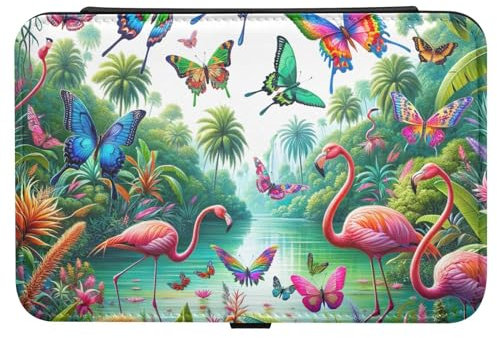 ODAWA Butterflies Tropical Plants and Flamingos Jewelry Holder Leather Jewerly Storage Display Holder for Necklace Ring Storage Organizer Gift for Grils Women