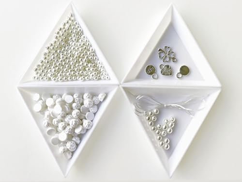 1 St. ScaraBeads Exklusives Set aus Rosetta-Cabochons mit 2 Löchern, runden Perlen und Anhängern, Pastellweiß und weiße Perle