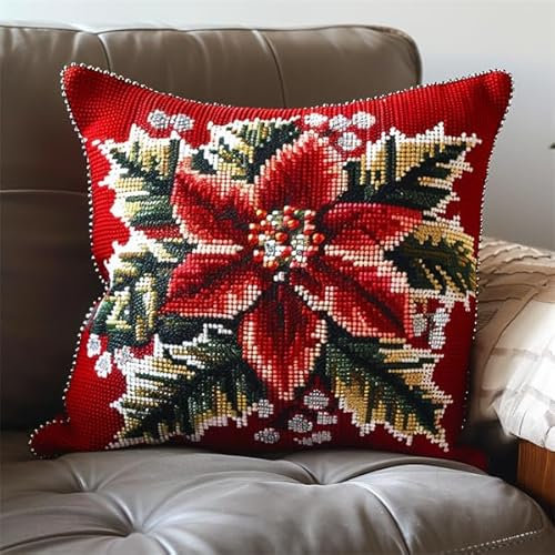 Lfynior Kreuzstich Kissen Set Weihnachten Stickkissen zum Selbersticken 45X45cm Stickpackung Stickset Kreuzstich Kissen zum Basteln Stickkissen Stickpackung mit Vorgedruckt Kreuzstichmotiv