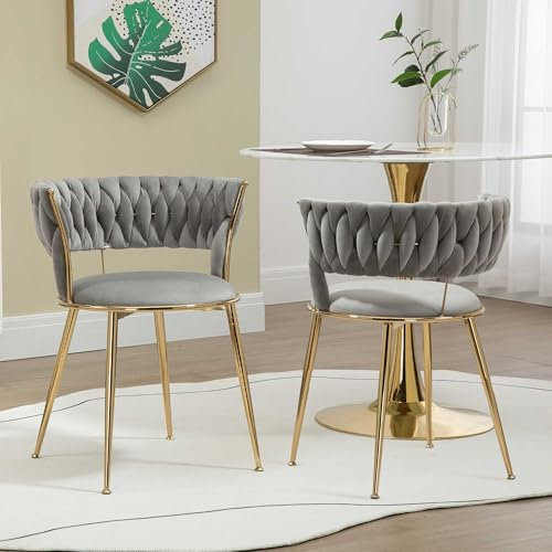 NIUAWASA Weicher Samt Esszimmerstuhl 2-teiliges Set, Weiche gepolsterte Bequeme Wohnzimmer Stuhl, Moderne Fingerförmige Rückenlehne mit Armlehnen, Hohler Ankleidestuhl (Grau)