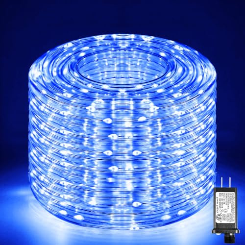 XmasBokeh 100FT 300 LED Rope Lights Outdoor, Plug in Christmas Rope Lights for Indoor with 8 Modes, Waterproof Connectable String Lights for Outside Patio, Deck, Pool, Stair, Camping Lighting - Blue | Waterproof 8 Modes Plug in Connectable Tube Lights for House Bedroom Patio Deck Pool Wedding Holiday Decorations
