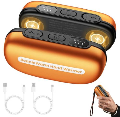 Handwärmer 2er Pack mit Magnet, WASAGA 10000mAh Wiederaufladbare Elektrische Handwärmer mit Handflächengröße für Taschenhandschuhe und Jeweils Bis zu 8 Stunden mit 4 Heizstufen (Golden, 9.6 x 4.5cm)
