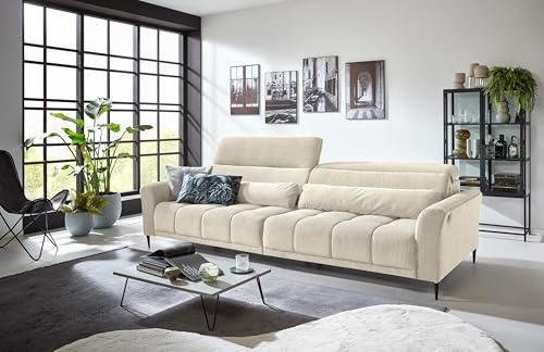 Big-Sofa >Wolve< in beige, 2 elektrische XXL-Sitztiefenverstellungen, Nosagunterfederung, Polyätherschaum, 2 manuell verstellbare Kopfteile, inkl. 2 Zierkissen (Nierenkissen), 280x108x118 cm (BxHxT)