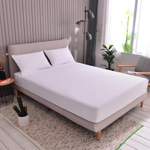 Protector de colchón impermeable con cremallera de 180 x 200 cm, funda blanca para colchón individual de hasta 25 cm de profundidad, antialérgico, antiácaros, tecnología transpirable, solución de ropa