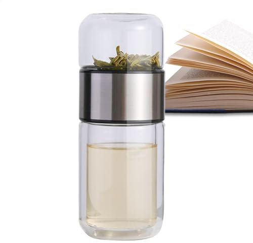 Botella de agua de vidrio, botella de infusión de té con aislamiento de doble capa, botella de té y separación de agua para té suelto, té de flores, hogar, viajes
