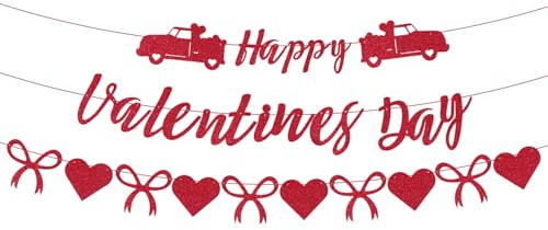 Glänzendes Valentinstags-Banner, Vormontiert Valentinstags-Herz-Banner Glitzernde Happy Valentines Day-Dekoration Rotes Valentinstags-Schild für Wand Zuhause Büro