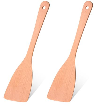 2 Stück Spachtel Pfannenwender Holz, Holzspatel zum Kochen, Flacher Holzspatel Kochbesteck, ein Naturprodukt aus Buchenholz, Holz Kochbesteck