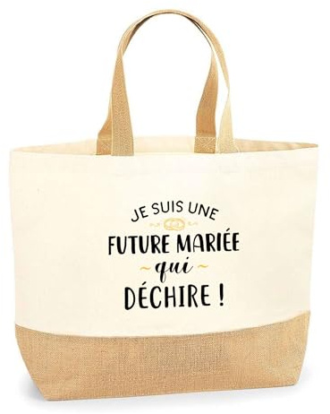 Otshirt Sac Jute Future Mariée qui déchire | Cabas de Plage Courses Coton et Toile de Jute | Idée Cadeau EVJF Humour Original Enterrement de Vie de Jeune Fille Marie Mariage Drôle Unique
