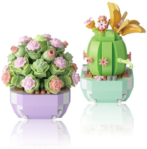 RobLuX 2 Pezzi Mini Fiori Succulenti Bonsai Mattoncini Set Cactus e Piante Succulente Blocchi da Costruzione Adatto per la Decorazione Della Casa Attività fai da te Set di Costruzione Fiori e Piante